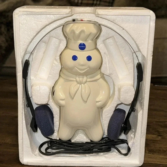 VTG 1985 The Pillsbury Co. Poppin’ Fresh Walkin’ AM/FM Radio w/headphones & box - Picture 14 of 16